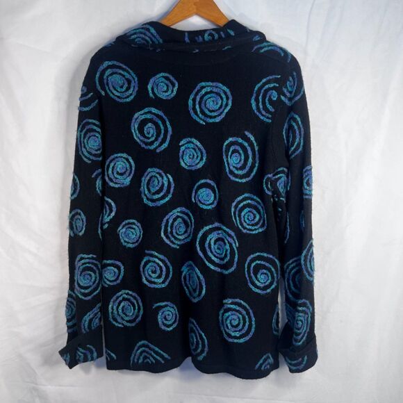 Sarah Spencer Lambswool Knit Swirl Artsy Cardigan Sweater Black Blue Size 2X - Picture 2 of 9